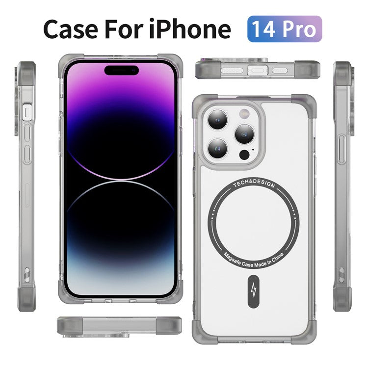 YSM Reinforced Corners Series for iPhone 14 Pro Case Compatible with MagSafe TPU+Acrylic Hybrid Cover - Transparent Black
