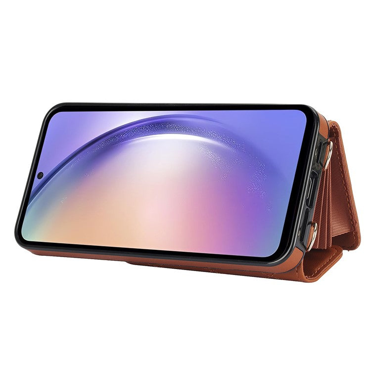 026 For Samsung Galaxy A54 5G Kickstand Card Case RFID Blocking Phone Cover with 2 Straps - Brown