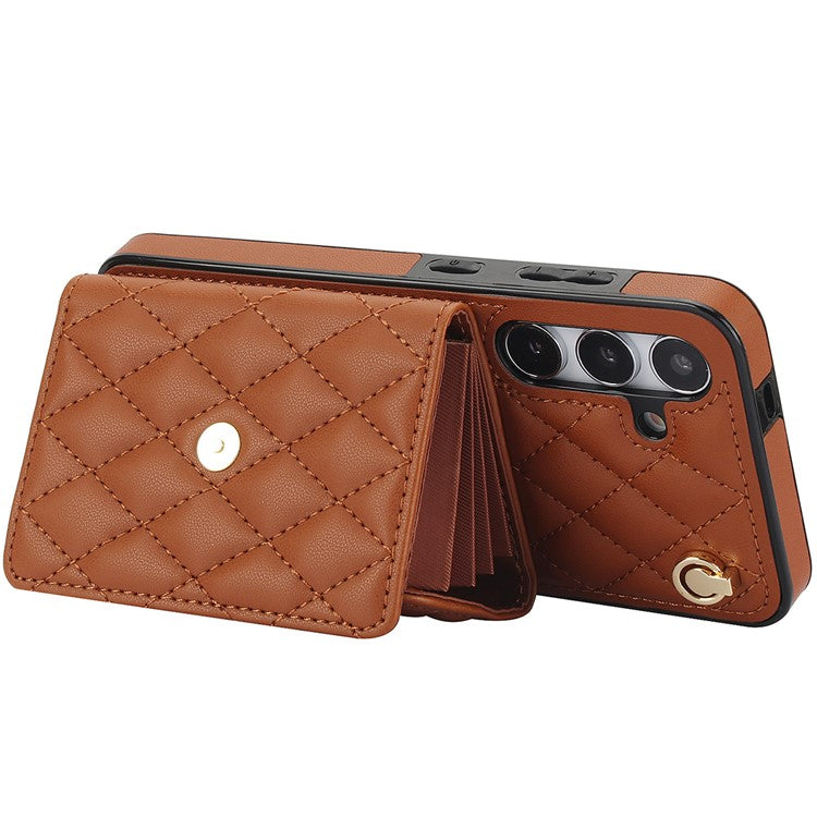 026 For Samsung Galaxy A54 5G Kickstand Card Case RFID Blocking Phone Cover with 2 Straps - Brown