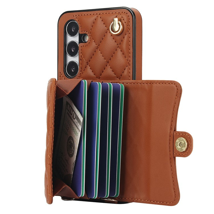 026 For Samsung Galaxy A54 5G Kickstand Card Case RFID Blocking Phone Cover with 2 Straps - Brown