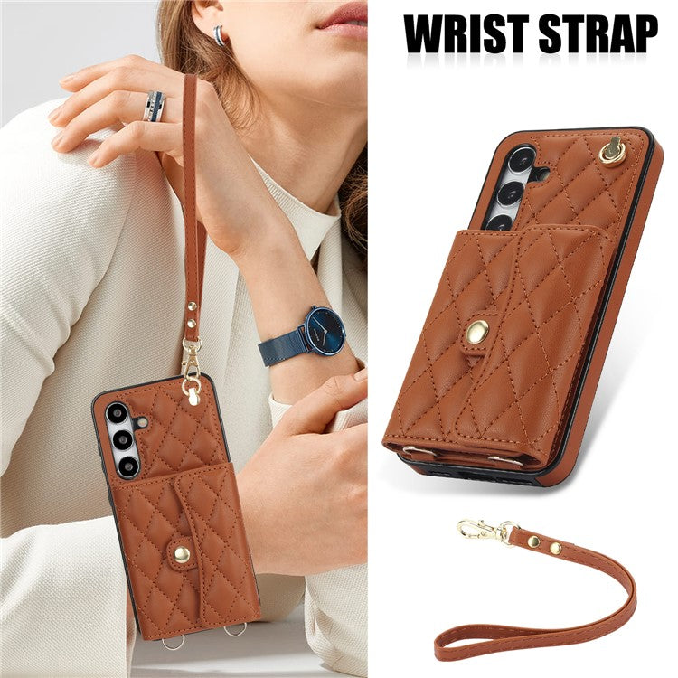 026 For Samsung Galaxy A54 5G Kickstand Card Case RFID Blocking Phone Cover with 2 Straps - Brown