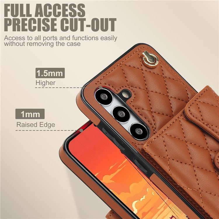 026 For Samsung Galaxy A54 5G Kickstand Card Case RFID Blocking Phone Cover with 2 Straps - Brown