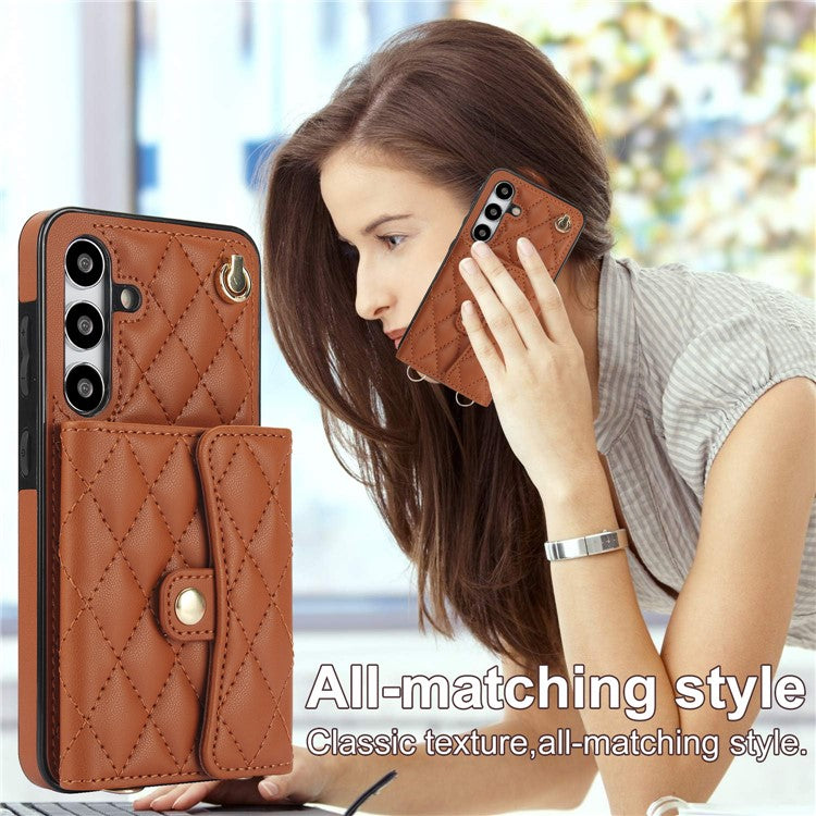 026 For Samsung Galaxy A54 5G Kickstand Card Case RFID Blocking Phone Cover with 2 Straps - Brown