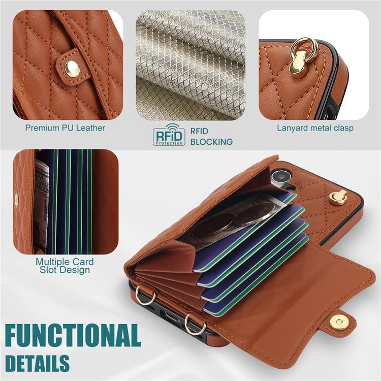 026 For Samsung Galaxy A54 5G Kickstand Card Case RFID Blocking Phone Cover with 2 Straps - Brown