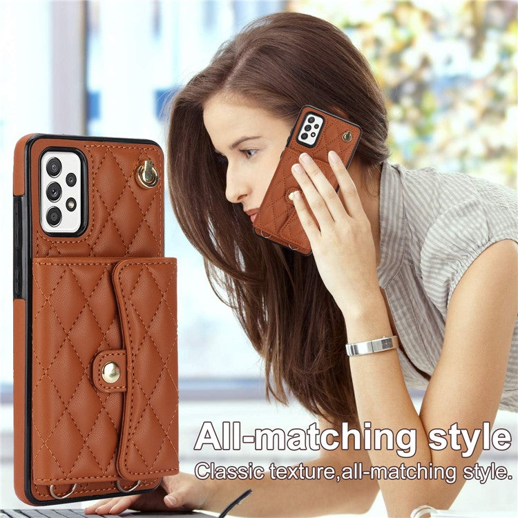 026 For Samsung Galaxy A52 4G / 5G / A52s 5G Crossbody Phone Case Kickstand Card Slots - Brown
