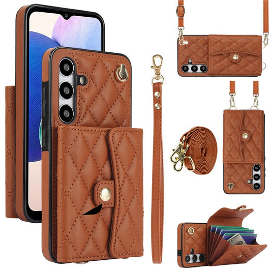 026 For Samsung Galaxy A14 4G / 5G Crossbody Phone Card Case with Hand Strap - Brown