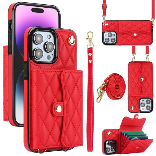 026 For iPhone 14 Pro Max RFID Blocking Phone Cover with Card Case Holder - Red