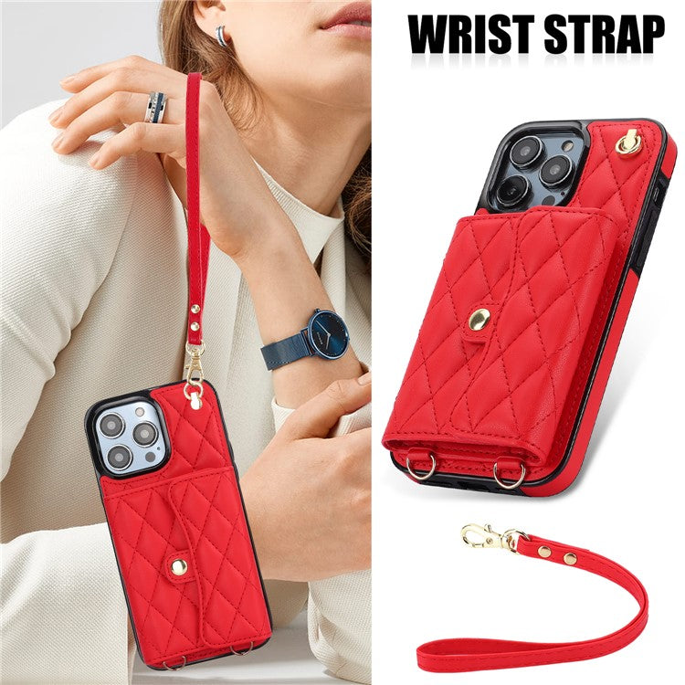 026 For iPhone 14 Pro Max RFID Blocking Phone Cover with Card Case Holder - Red