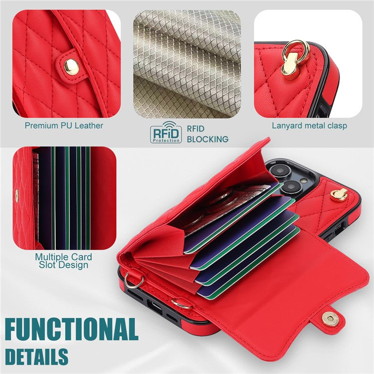 026 For iPhone 14 Pro Max RFID Blocking Phone Cover with Card Case Holder - Red