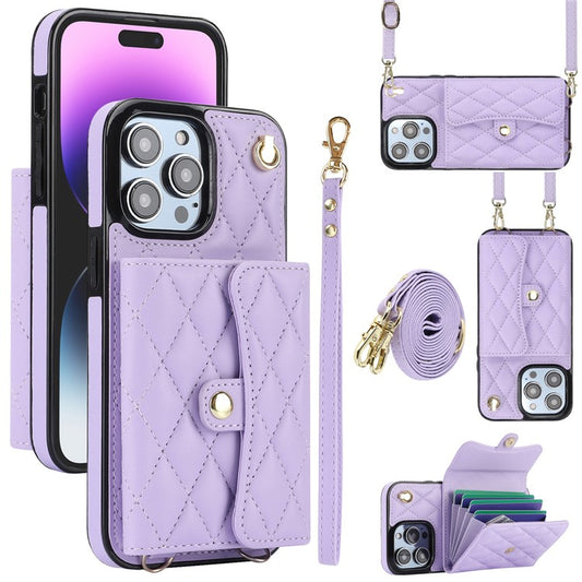 026 For iPhone 14 Pro Max RFID Blocking Phone Cover with Card Case Holder - Purple
