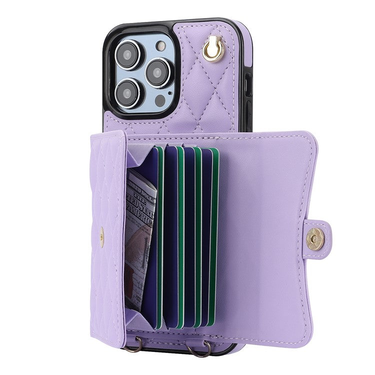 026 For iPhone 14 Pro Max RFID Blocking Phone Cover with Card Case Holder - Purple