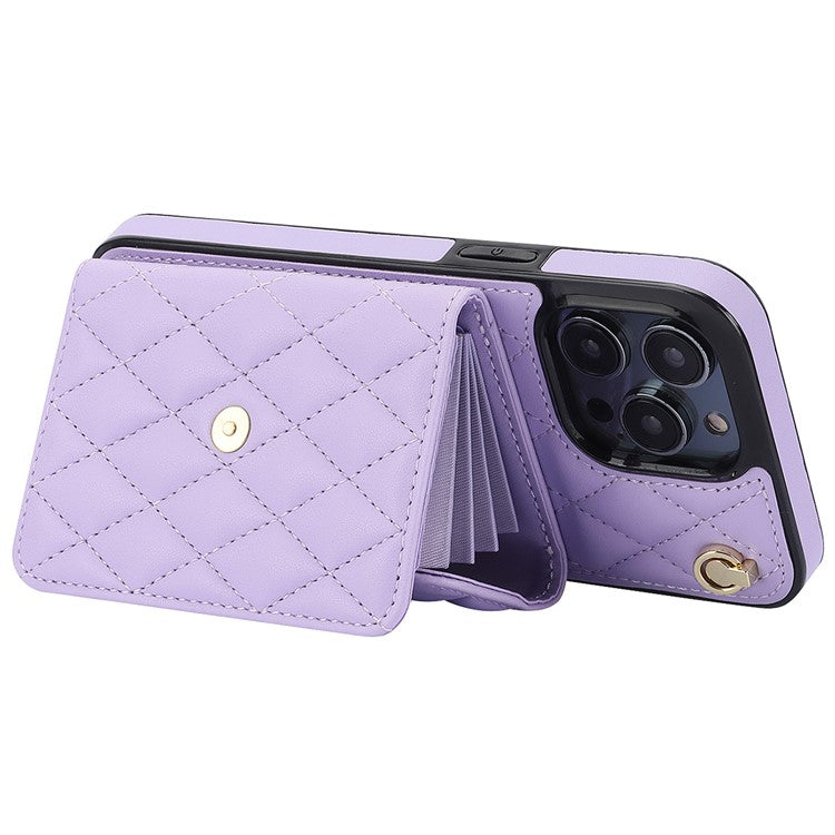 026 For iPhone 14 Pro Max RFID Blocking Phone Cover with Card Case Holder - Purple