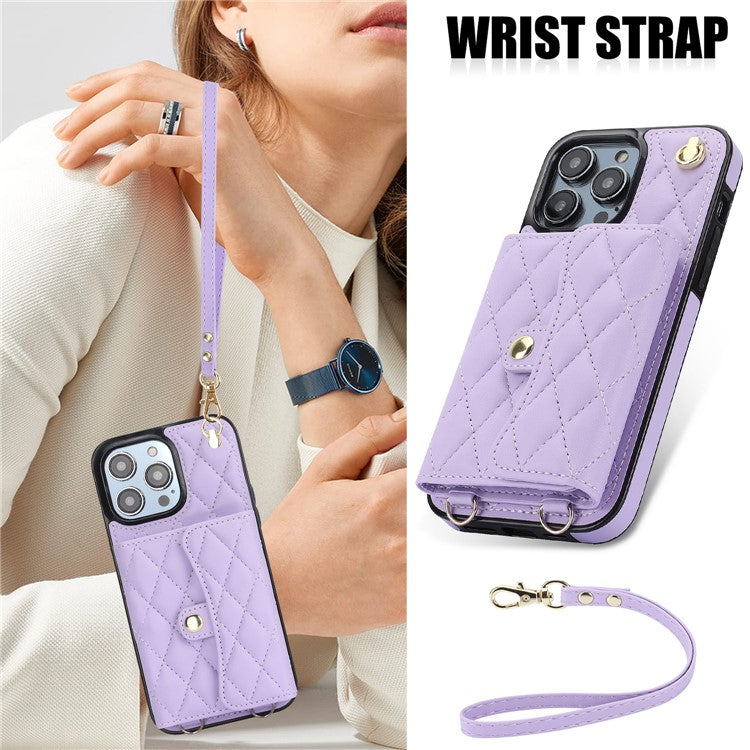 026 For iPhone 14 Pro Max RFID Blocking Phone Cover with Card Case Holder - Purple
