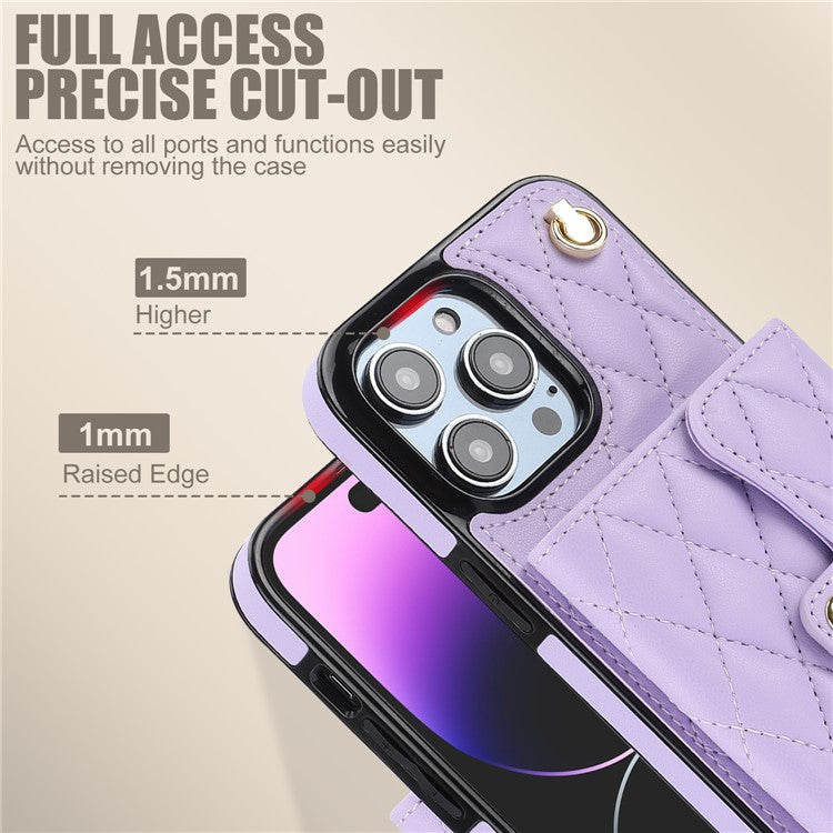 026 For iPhone 14 Pro Max RFID Blocking Phone Cover with Card Case Holder - Purple