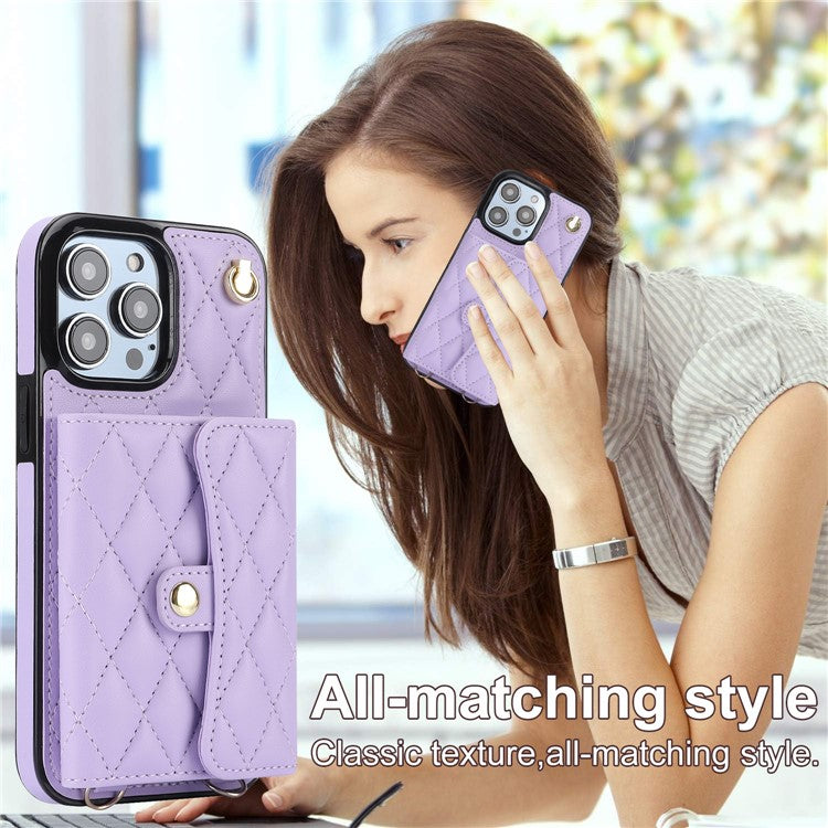 026 For iPhone 14 Pro Max RFID Blocking Phone Cover with Card Case Holder - Purple