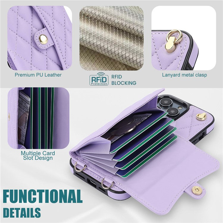 026 For iPhone 14 Pro Max RFID Blocking Phone Cover with Card Case Holder - Purple