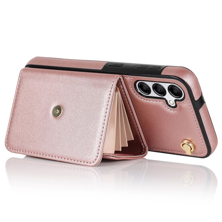 For Samsung Galaxy A15 4G / 5G Kickstand Phone Case with Card Slots and 2 Straps - Rose Gold