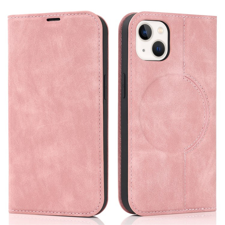 For iPhone 14 Plus Case Magnetic PU Leather RFID Blocking Cell Phone Cover - Pink