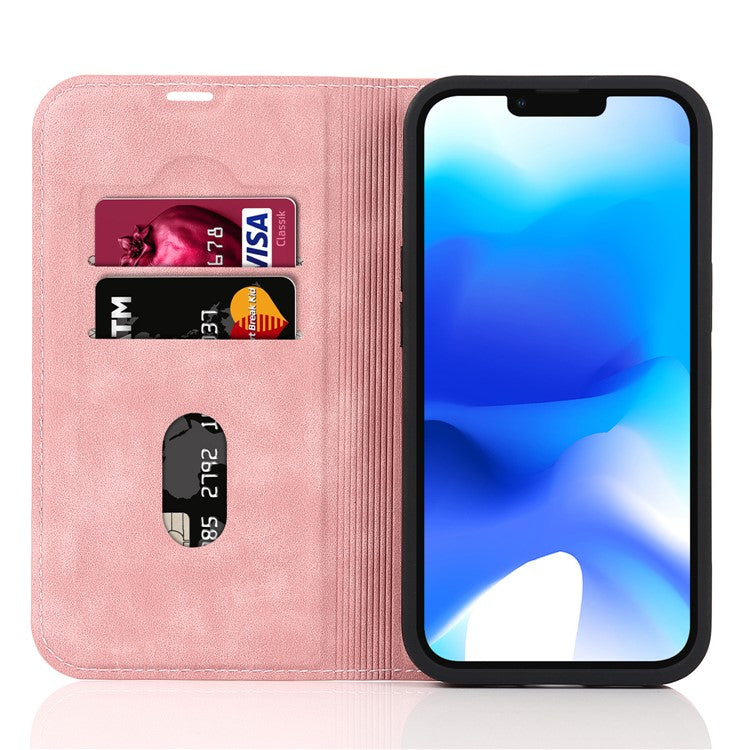 For iPhone 14 Plus Case Magnetic PU Leather RFID Blocking Cell Phone Cover - Pink