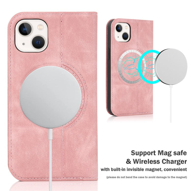 For iPhone 14 Plus Case Magnetic PU Leather RFID Blocking Cell Phone Cover - Pink