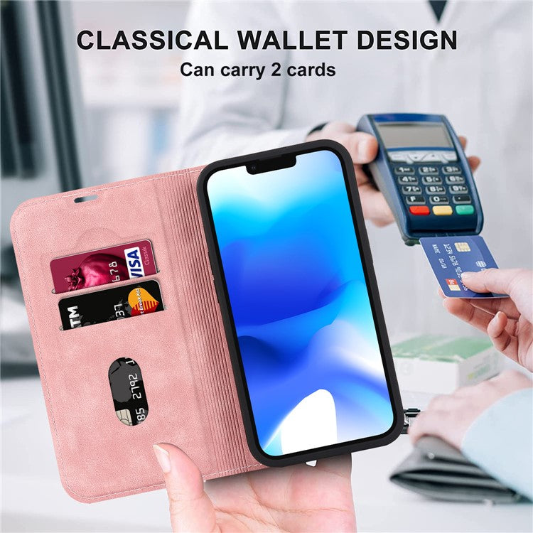 For iPhone 14 Plus Case Magnetic PU Leather RFID Blocking Cell Phone Cover - Pink