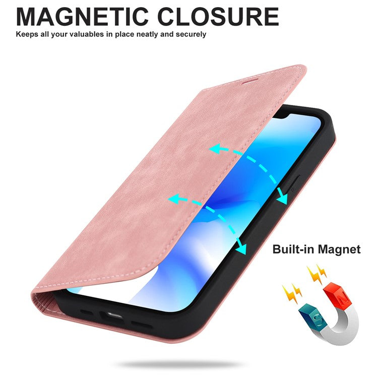 For iPhone 14 Plus Case Magnetic PU Leather RFID Blocking Cell Phone Cover - Pink