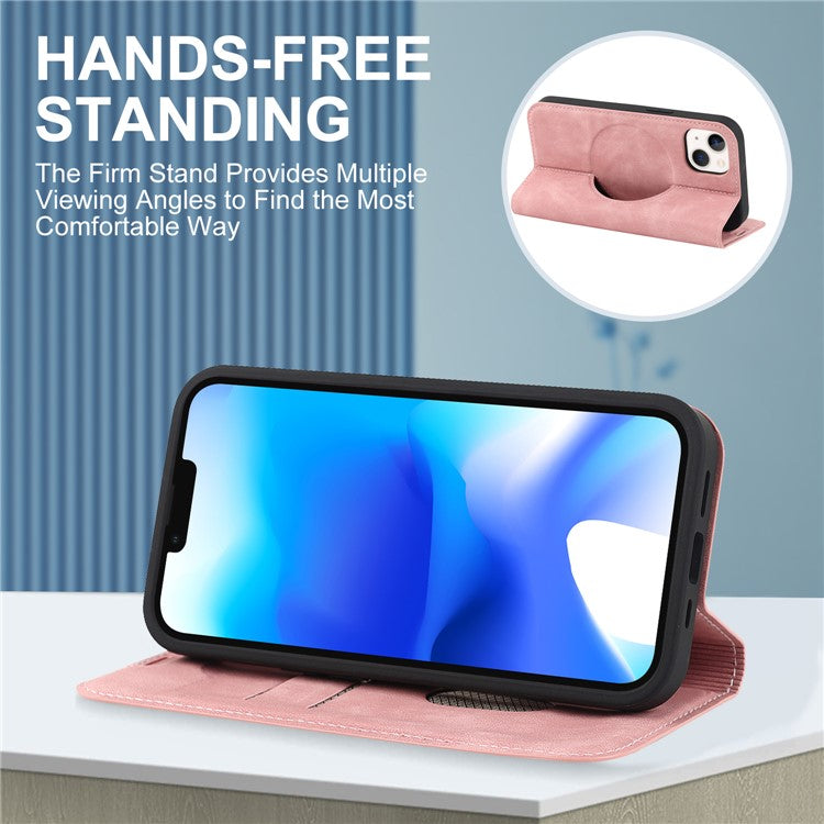 For iPhone 14 Plus Case Magnetic PU Leather RFID Blocking Cell Phone Cover - Pink