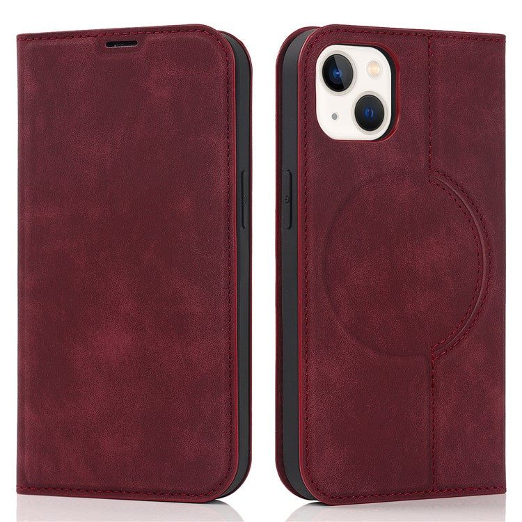 For iPhone 14 Plus Case Magnetic PU Leather RFID Blocking Cell Phone Cover - Red