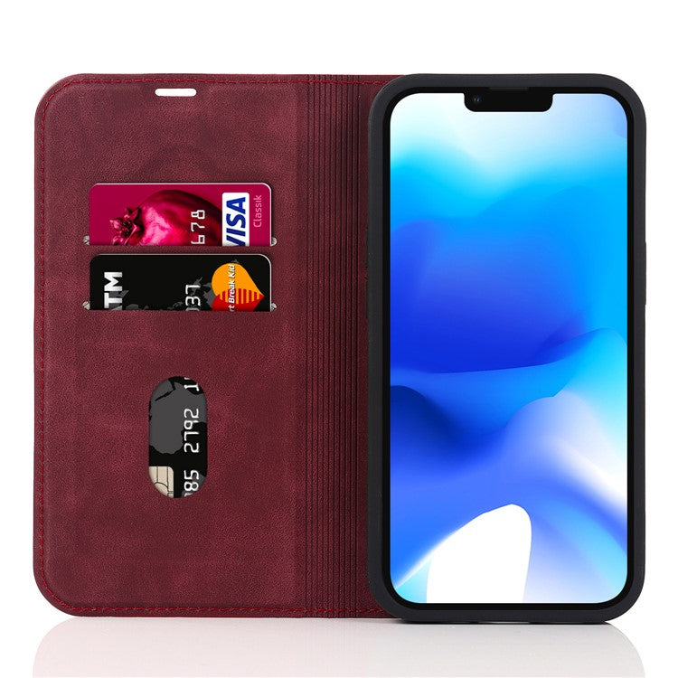 For iPhone 14 Plus Case Magnetic PU Leather RFID Blocking Cell Phone Cover - Red