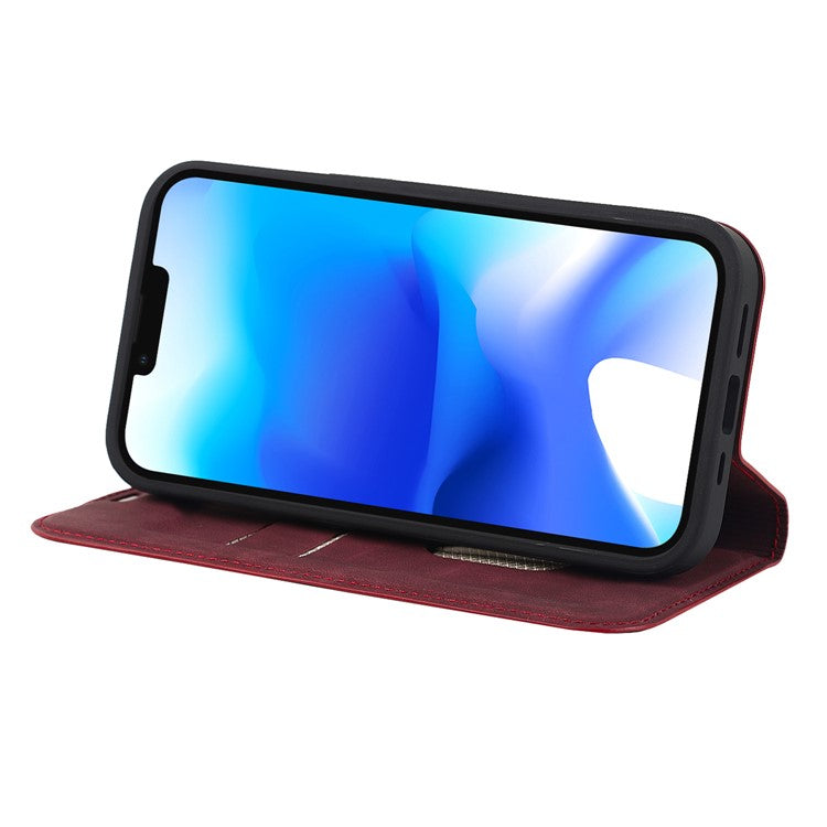 For iPhone 14 Plus Case Magnetic PU Leather RFID Blocking Cell Phone Cover - Red