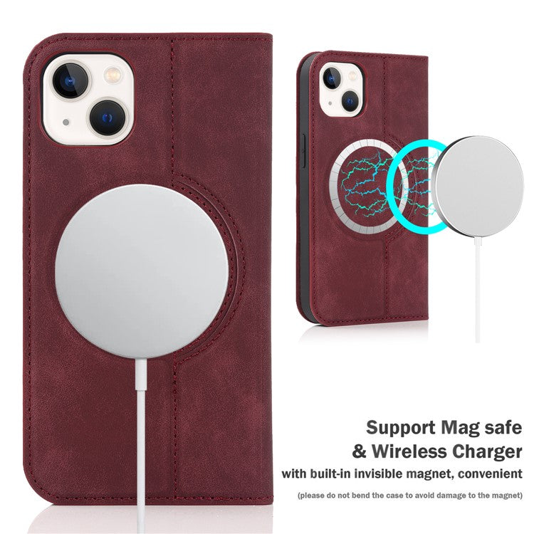 For iPhone 14 Plus Case Magnetic PU Leather RFID Blocking Cell Phone Cover - Red