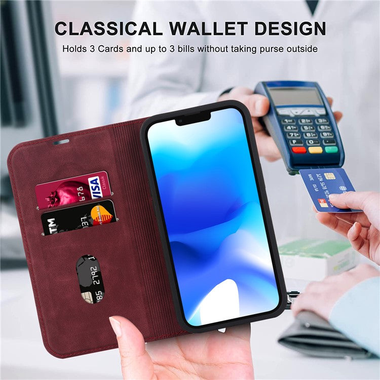 For iPhone 14 Plus Case Magnetic PU Leather RFID Blocking Cell Phone Cover - Red
