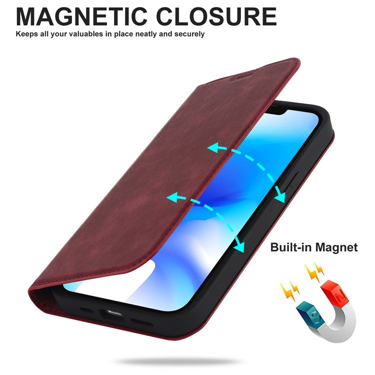 For iPhone 14 Plus Case Magnetic PU Leather RFID Blocking Cell Phone Cover - Red