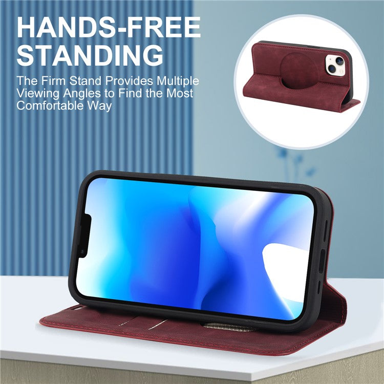 For iPhone 14 Plus Case Magnetic PU Leather RFID Blocking Cell Phone Cover - Red