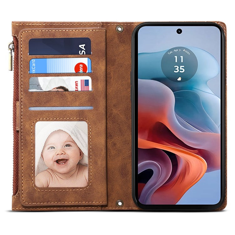 ESEBLE Star Series For Motorola Moto G45 5G / G34 5G Wallet Case Stand Flip Phone Cover - Brown