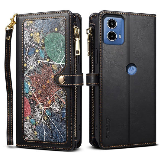 ESEBLE Galaxy Series For Motorola Moto G45 5G / G34 5G Wallet Case RFID Blocking Leather Phone Cover - Black