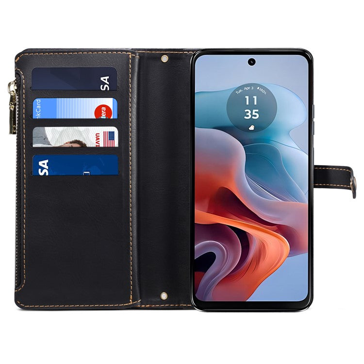 ESEBLE Galaxy Series For Motorola Moto G45 5G / G34 5G Wallet Case RFID Blocking Leather Phone Cover - Black