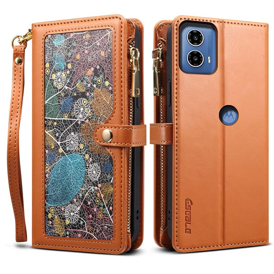 ESEBLE Galaxy Series For Motorola Moto G45 5G / G34 5G Wallet Case RFID Blocking Leather Phone Cover - Brown