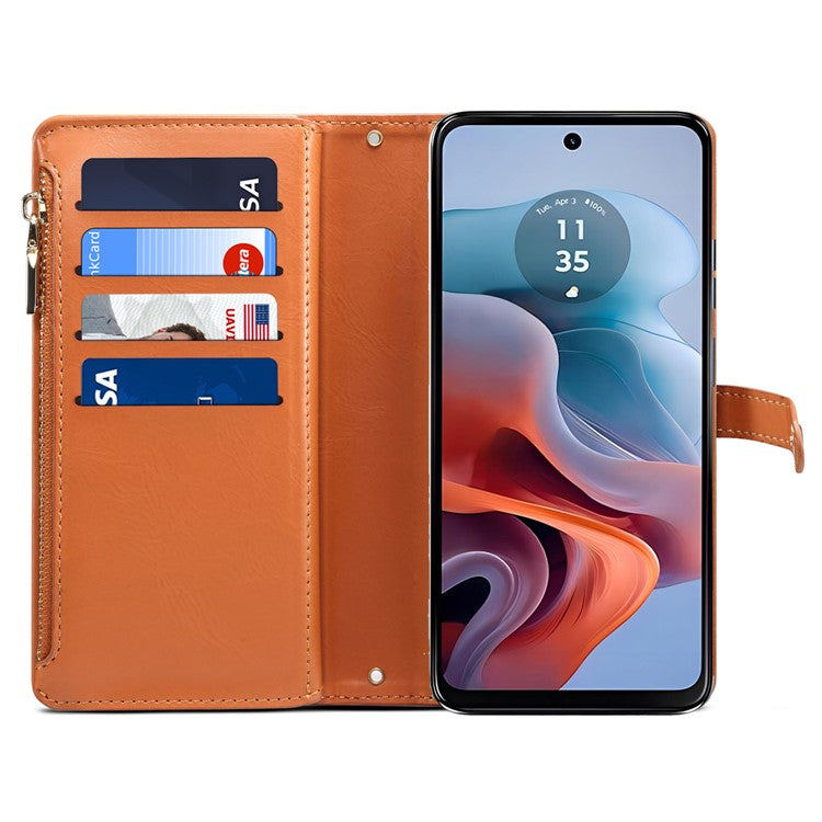 ESEBLE Galaxy Series For Motorola Moto G45 5G / G34 5G Wallet Case RFID Blocking Leather Phone Cover - Brown