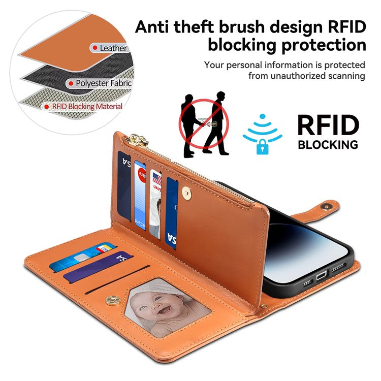 ESEBLE Galaxy Series For Motorola Moto G45 5G / G34 5G Wallet Case RFID Blocking Leather Phone Cover - Brown