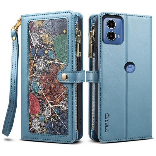 ESEBLE Galaxy Series For Motorola Moto G45 5G / G34 5G Wallet Case RFID Blocking Leather Phone Cover - Blue