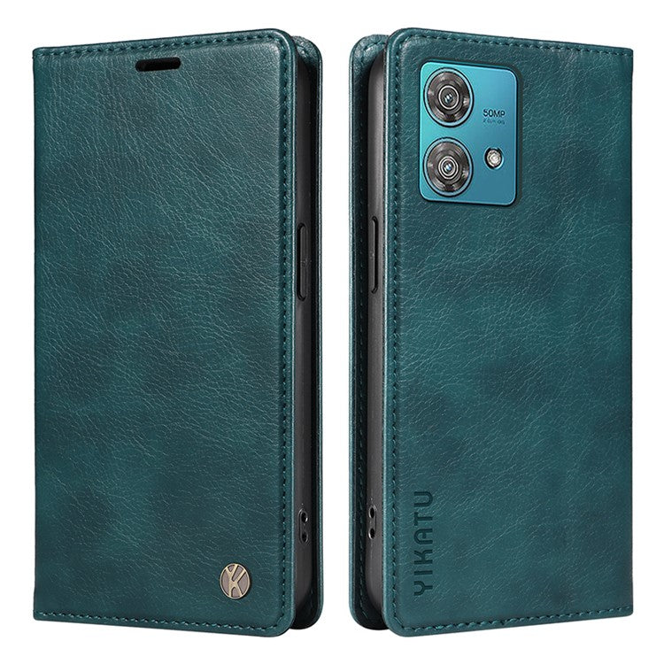 YIKATU YK-006 For Motorola Edge 40 Neo 5G Case Magnetic Flip Folio Leather Wallet Phone Cover - Blue