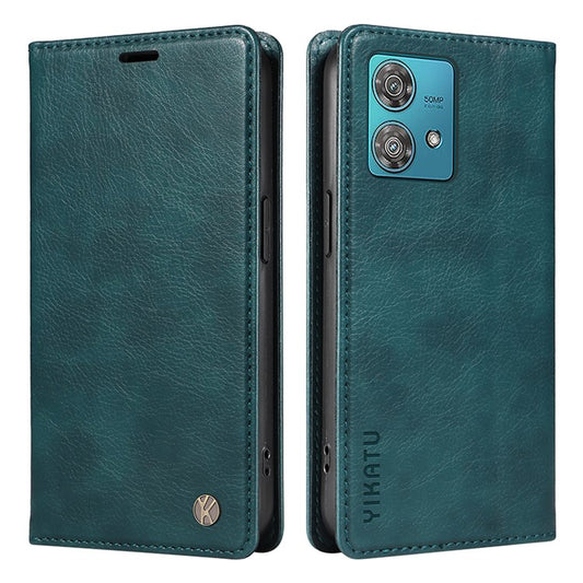 YIKATU YK-006 For Motorola Edge 40 Neo 5G Case Magnetic Flip Folio Leather Wallet Phone Cover - Blue