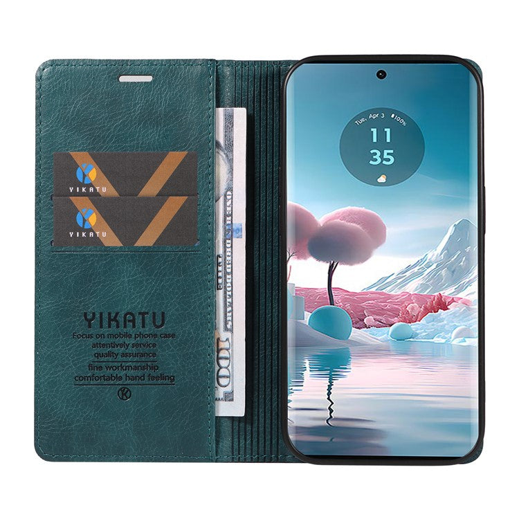 YIKATU YK-006 For Motorola Edge 40 Neo 5G Case Magnetic Flip Folio Leather Wallet Phone Cover - Blue