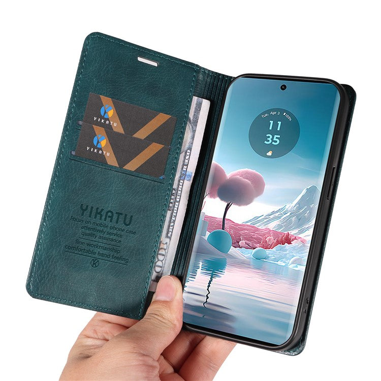 YIKATU YK-006 For Motorola Edge 40 Neo 5G Case Magnetic Flip Folio Leather Wallet Phone Cover - Blue