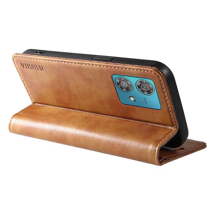 YIKATU YK-006 For Motorola Edge 40 Neo 5G Case Magnetic Flip Folio Leather Wallet Phone Cover - Brown