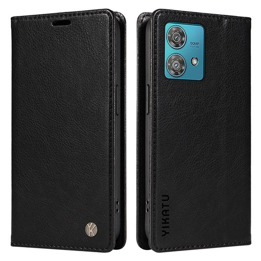 YIKATU YK-006 For Motorola Edge 40 Neo 5G Case Magnetic Flip Folio Leather Wallet Phone Cover - Black