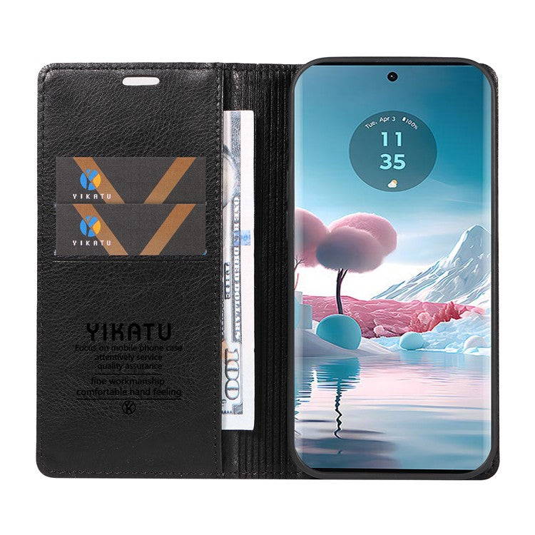 YIKATU YK-006 For Motorola Edge 40 Neo 5G Case Magnetic Flip Folio Leather Wallet Phone Cover - Black