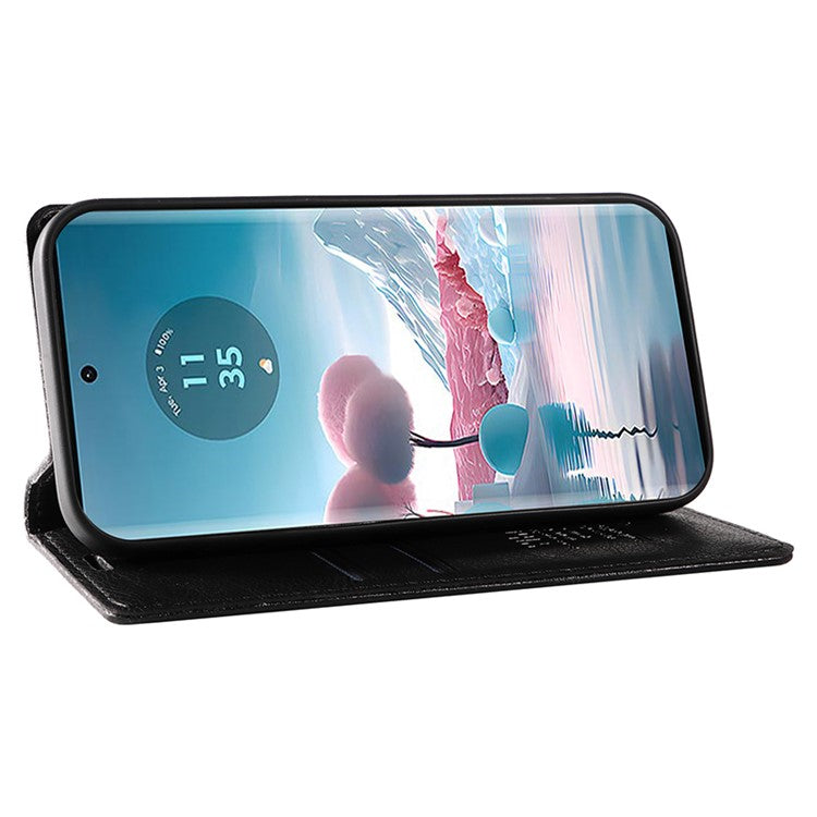 YIKATU YK-006 For Motorola Edge 40 Neo 5G Case Magnetic Flip Folio Leather Wallet Phone Cover - Black
