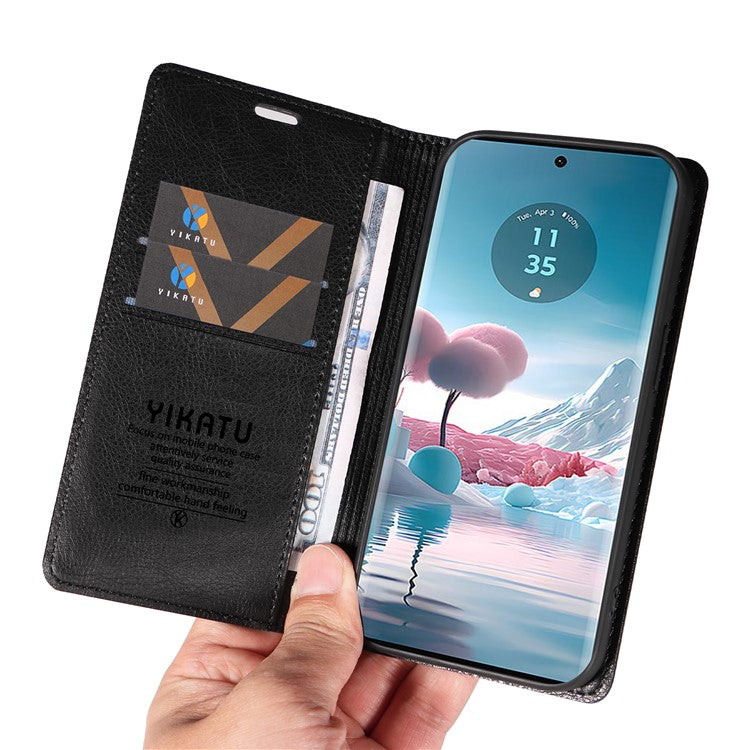 YIKATU YK-006 For Motorola Edge 40 Neo 5G Case Magnetic Flip Folio Leather Wallet Phone Cover - Black